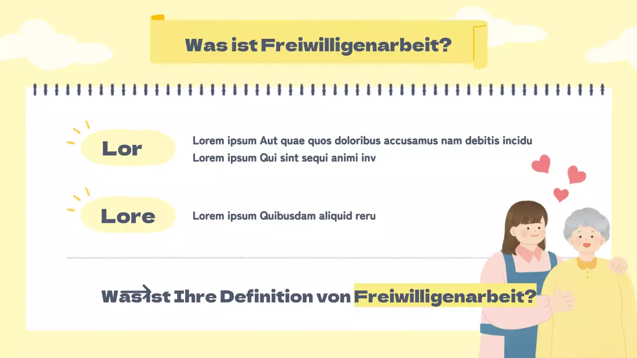 Handzettel für Freiwillige in warmen gelben Pastelltönen