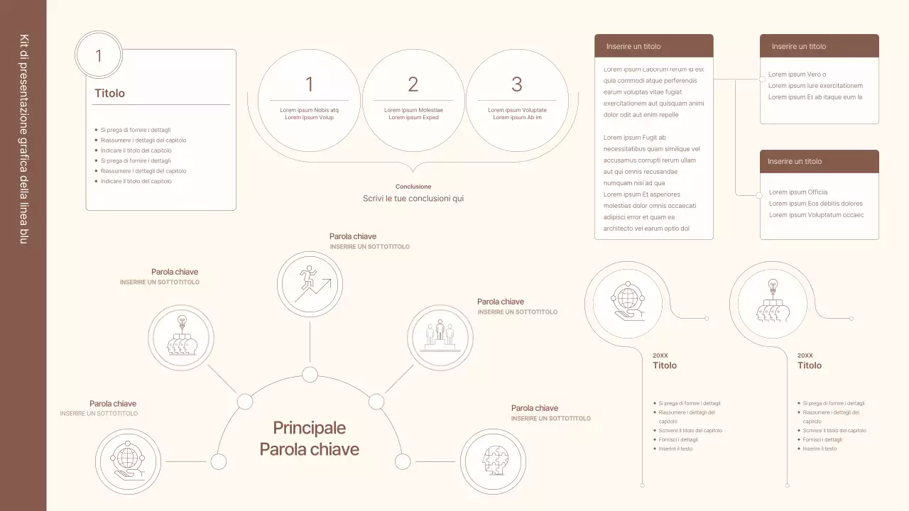 Un kit di concetti aziendali con linee minimaliste e semplici in marrone.