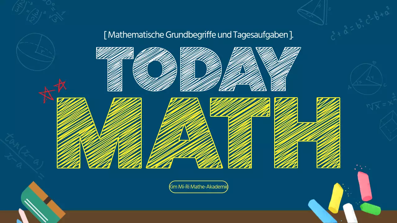 Ein marineblaues, kitschiges Mathebuch mit Kreidetafel