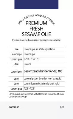 Wit marineblauw eenvoudig sesamolie voedselinformatie-etiket