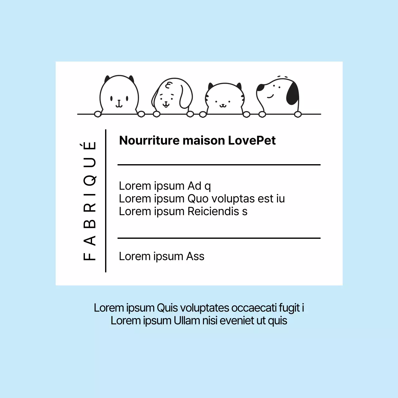 Etiquette texte bleu clair pour aliments pour animaux