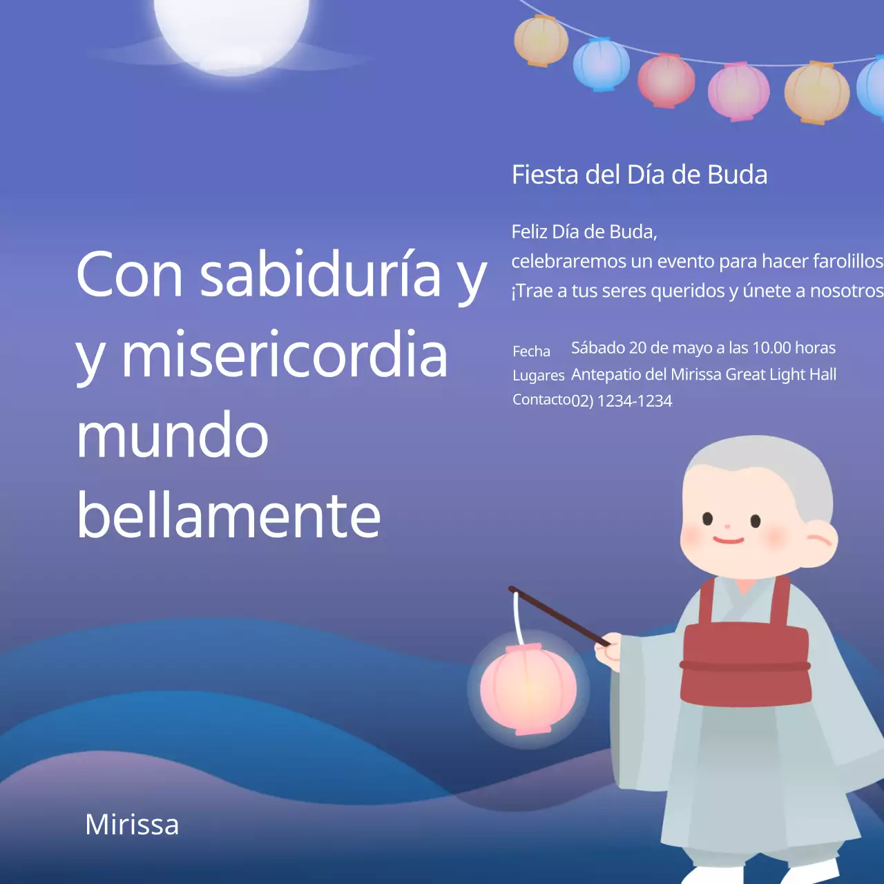 Cielo índigo nocturno Suave y tranquilo Festival de Linternas del Día de Buda en el monasterio de Dongzhi