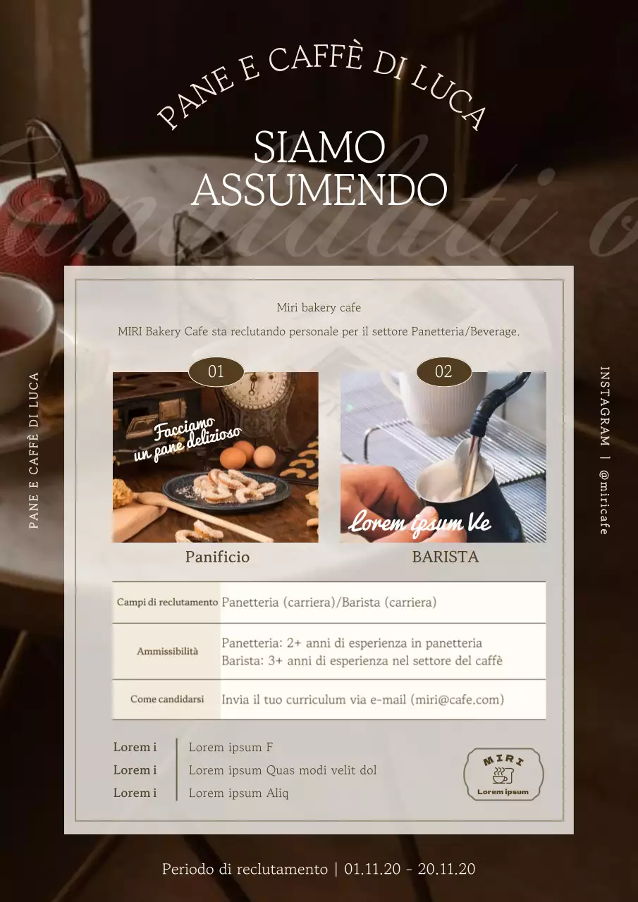 Annuncio di personale di caffetteria alla moda in marrone