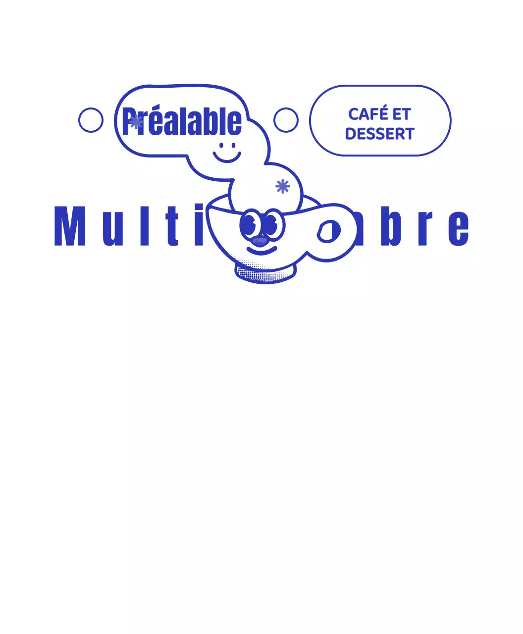 Logo d'un café bleu marine et blanc avec un joli personnage