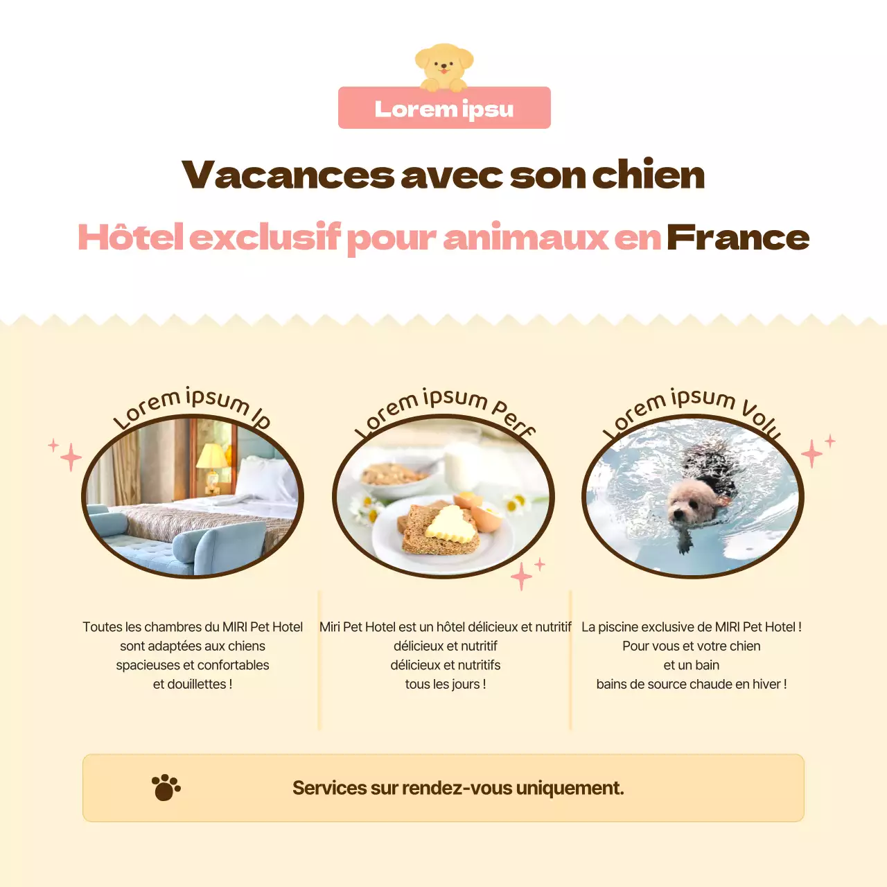 Promouvoir un hôtel pour chiens rose, chaud et câlin (CardNews)