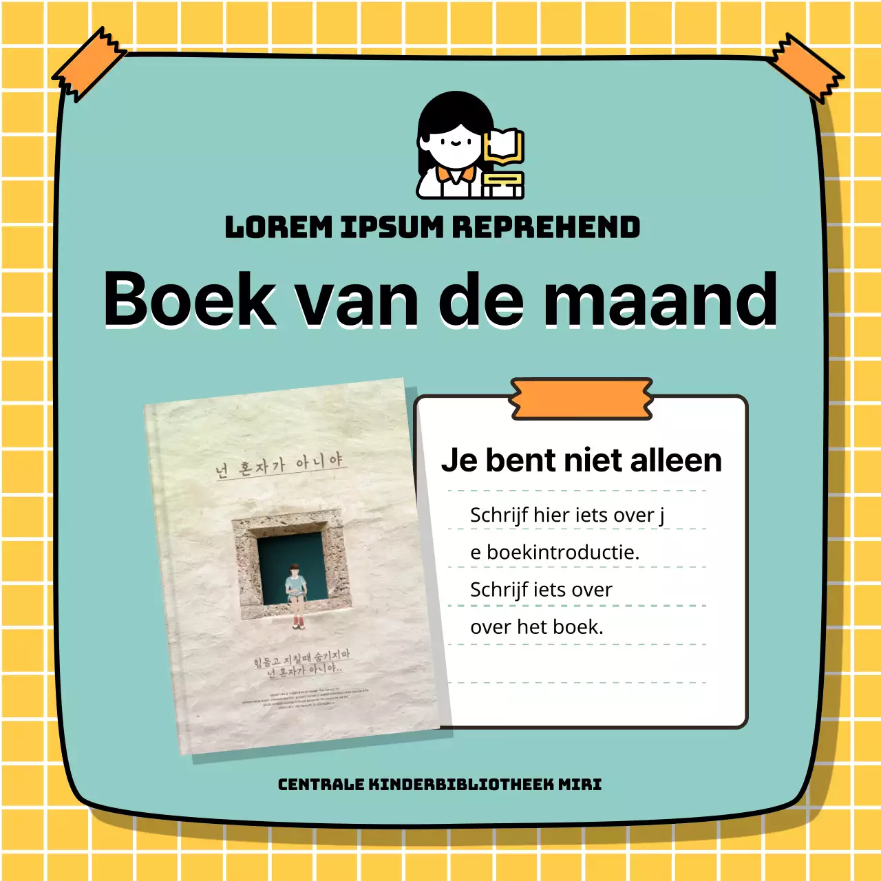 Promoot aanbevelingen voor kinderboeken met een geel en turquoise handgeschreven tekstmarkeringsthema V2