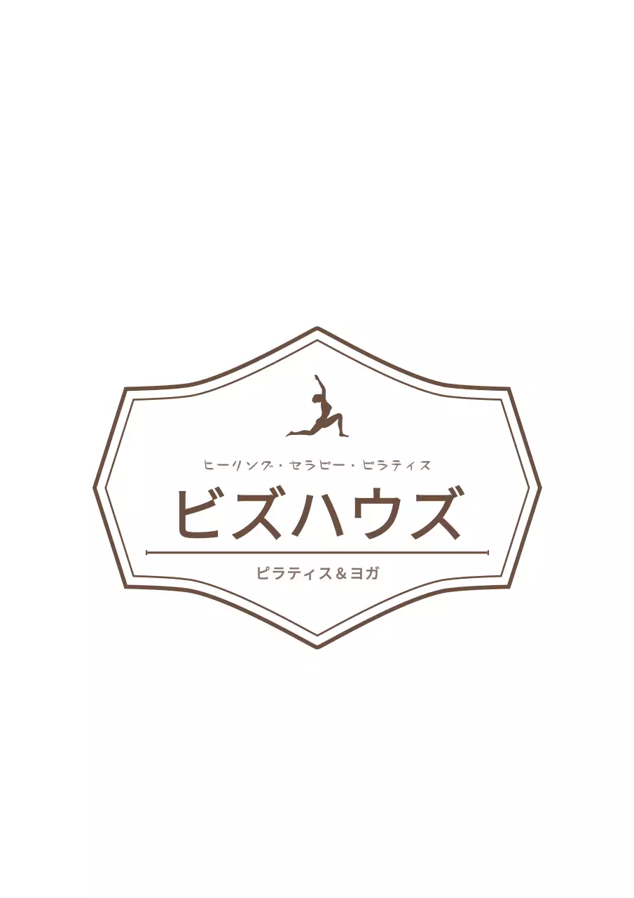 茶色と白のシンプルで高級感のあるフレームロゴコンセプトのピラティスプロモーションやギフト用