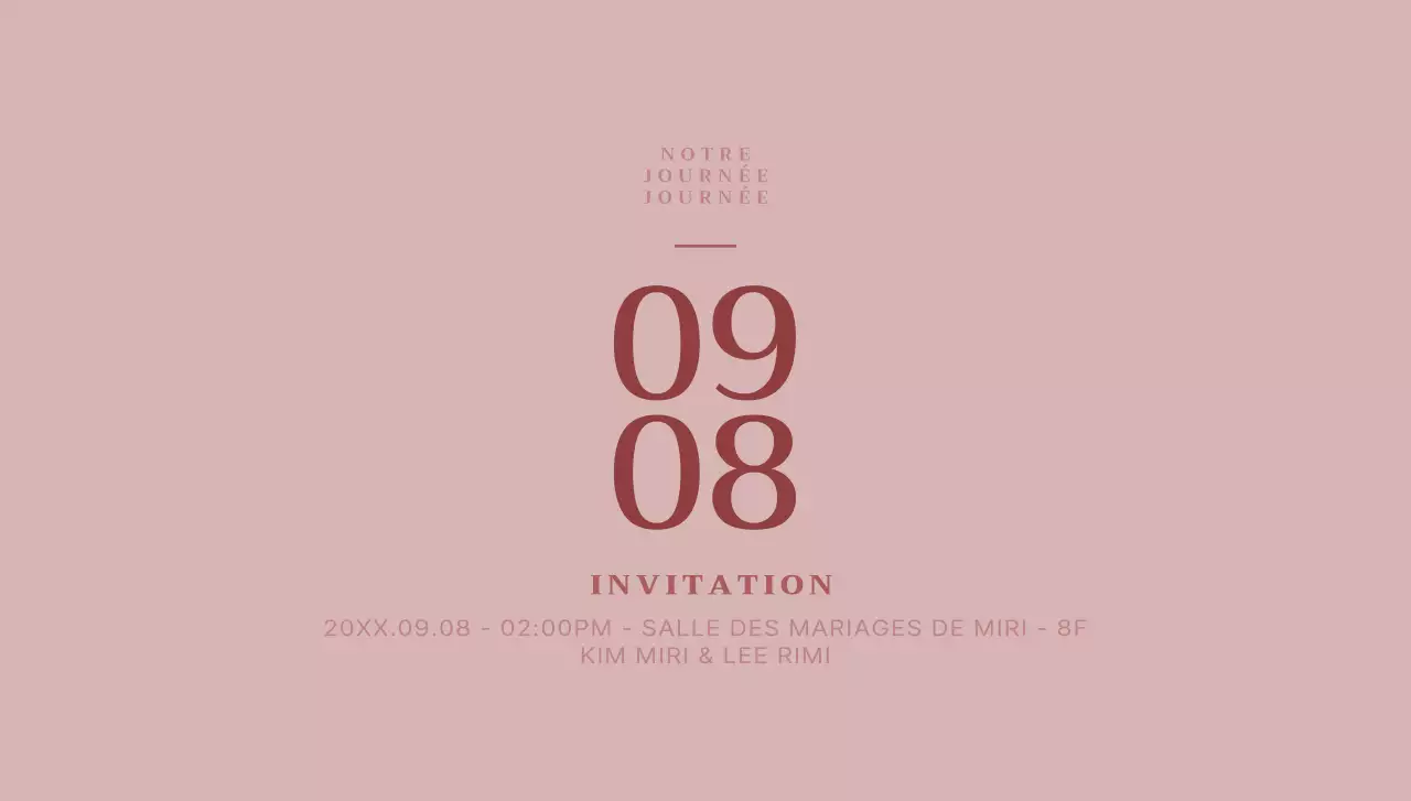 Pour une invitation de mariage au concept simple avec des accents de date roses et rouges