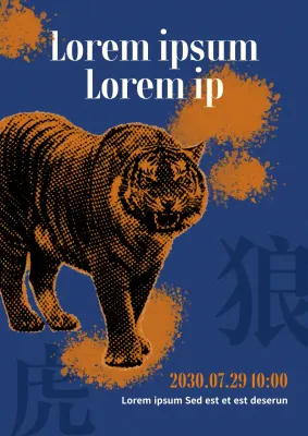 Promozione del Tiger Day di ispirazione vintage blu-arancione