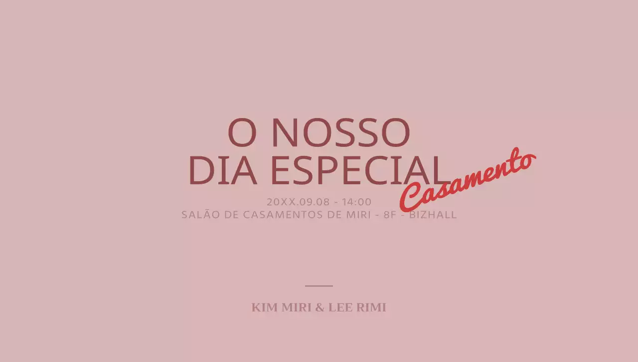 Para um convite de casamento simples com texto acentuado em cursivo vermelho e cor-de-rosa