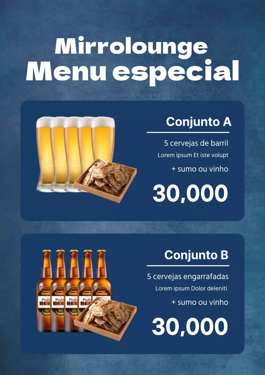 Um quadro de menu azul limpo e lupulado