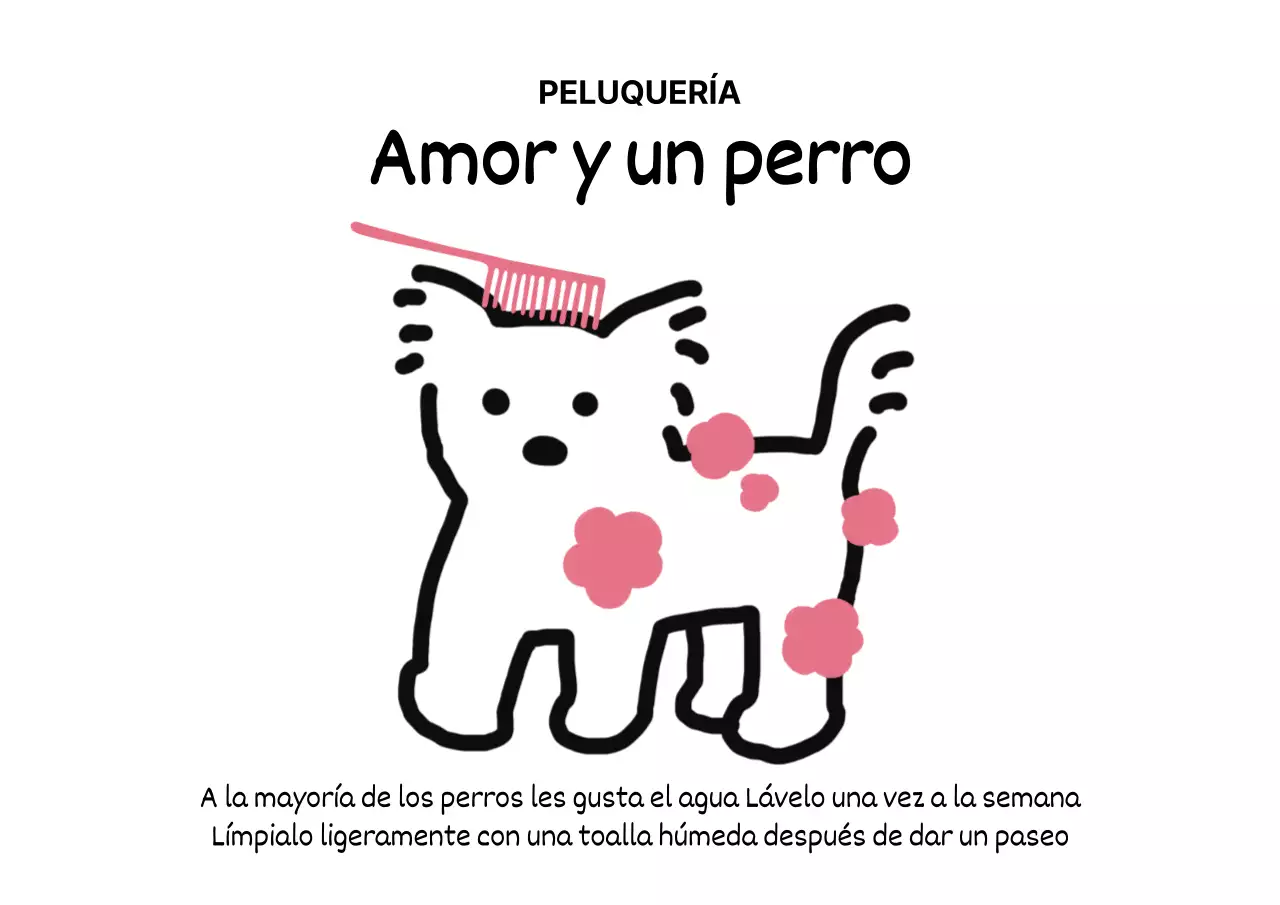 Peluquería canina con ilustraciones de cachorros y cabras