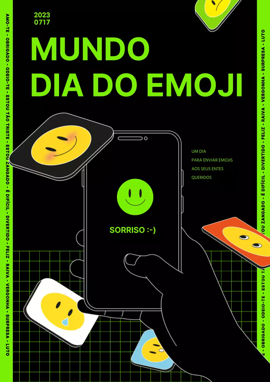 Ícone retro verde-limão preto Dia Mundial do Emoji
