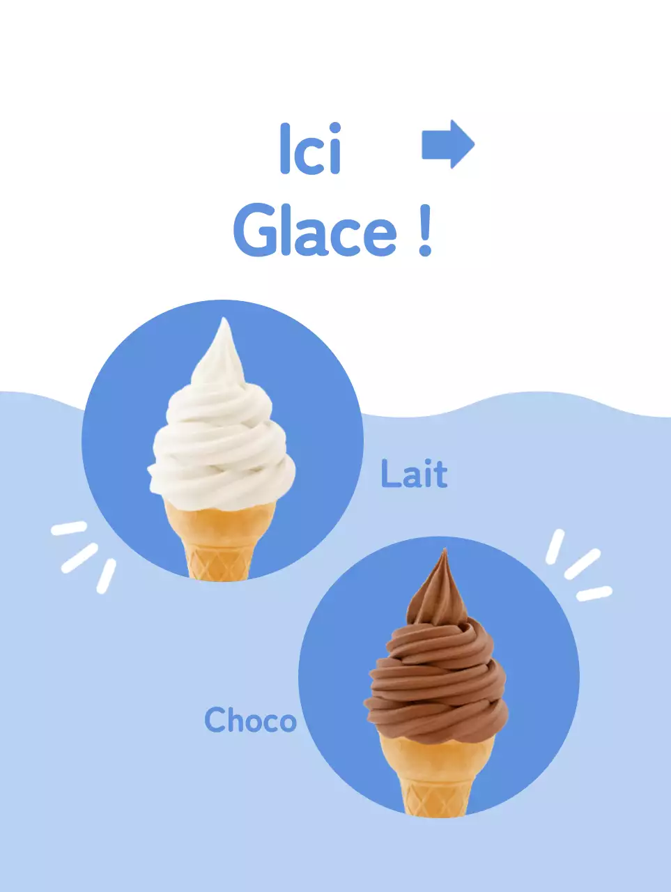 Promouvoir un menu propre et attrayant avec de la crème glacée blanche sur un fond bleu clair