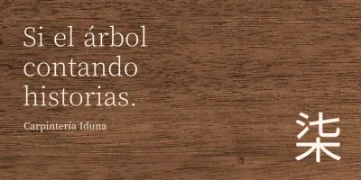 Diseño de taller de madera con acentos kanji en un estilo de texto beige claro