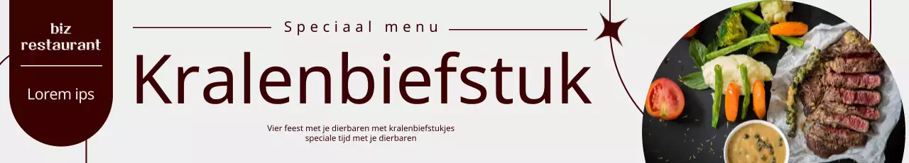 Gestileerde banner met een foto van een biefstuk in een halfrond frame