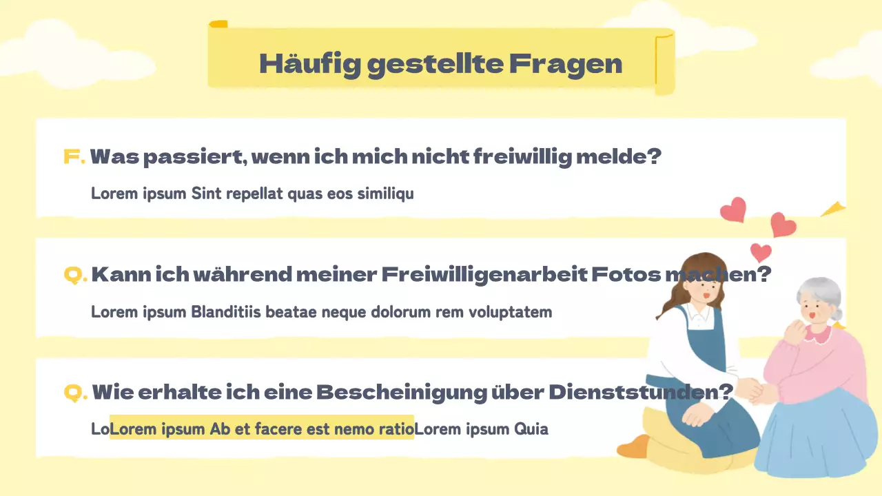 Handzettel für Freiwillige in warmen gelben Pastelltönen