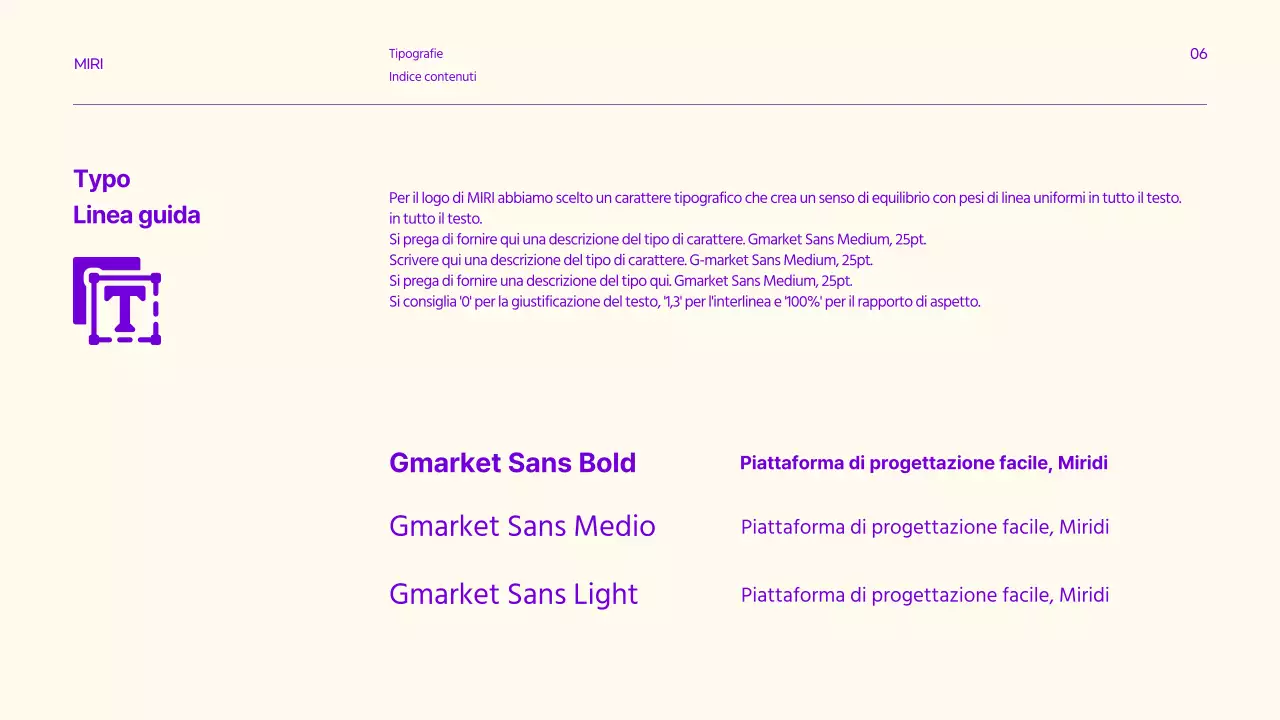 Linee guida del marchio con accenti di testo puliti in viola e limone