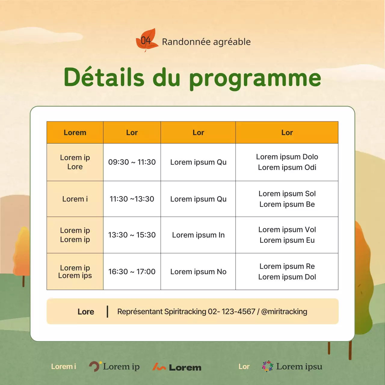 Guide du défi de randonnée d'automne jaune, orange et vert