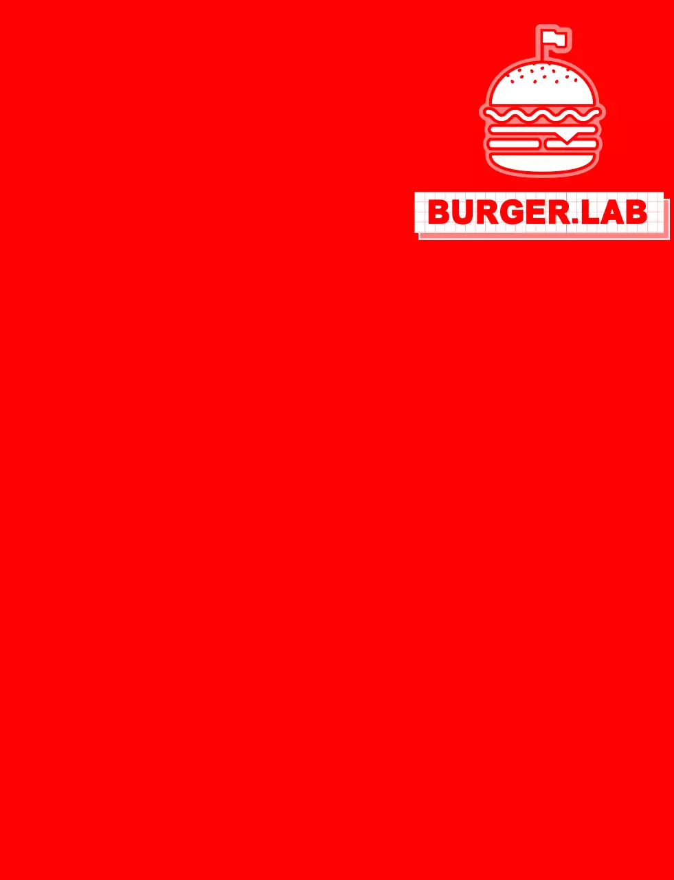 Design simples para uma loja de hambúrgueres com ilustrações a vermelho e branco de ingredientes de hambúrgueres