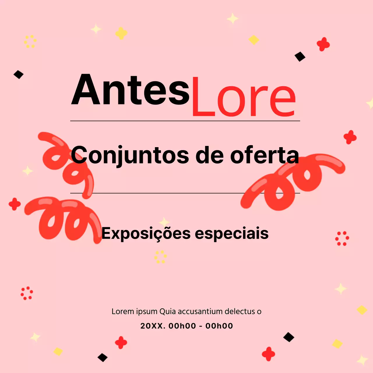 Promova a venda de um conjunto de oferta utilizando tipografia e padrões kitsch e bonitos em cor-de-rosa e preto.
