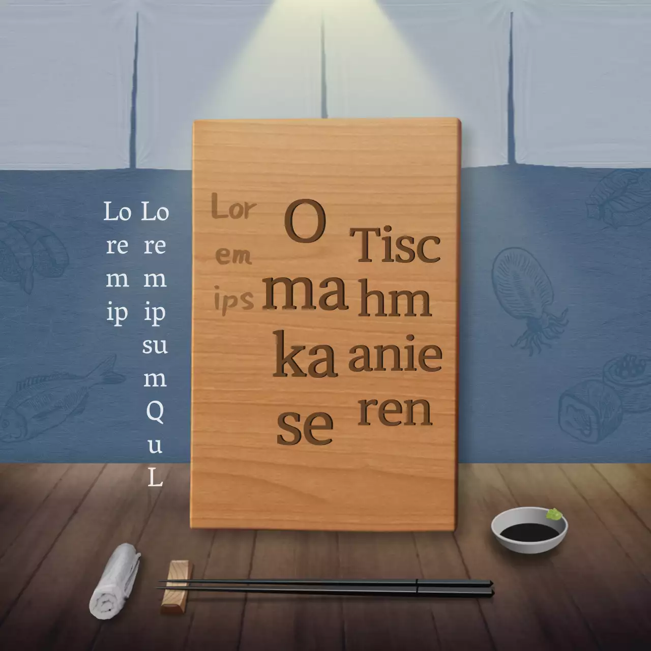 Japanisches Restaurantkonzept in Marineblau und Braun