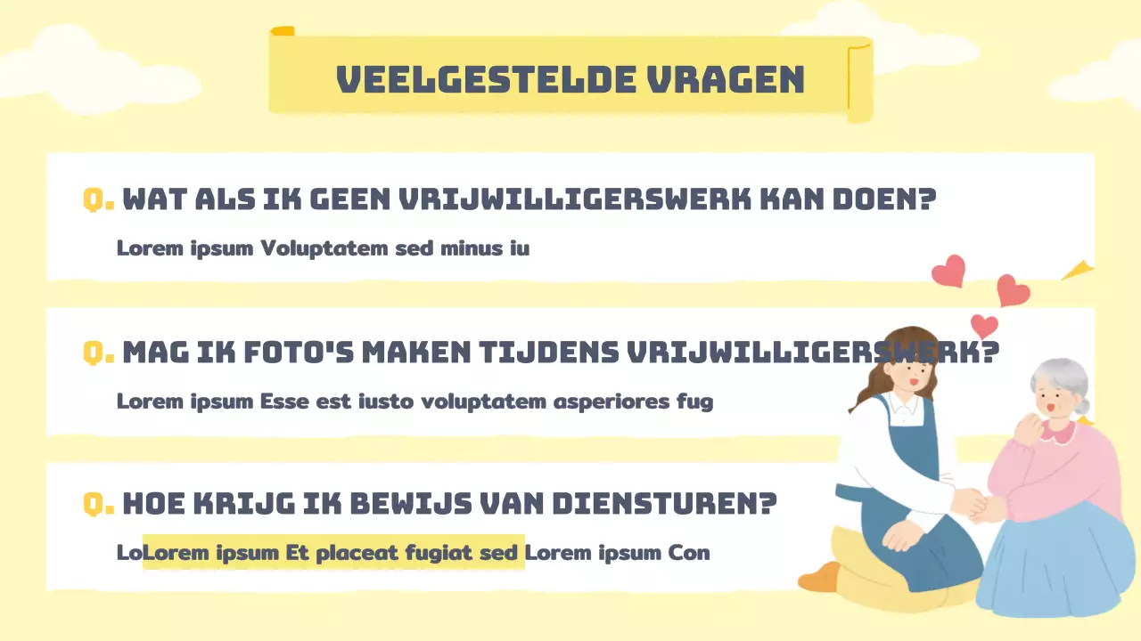 Vrijwilligershand-outs in warmgele pasteltinten