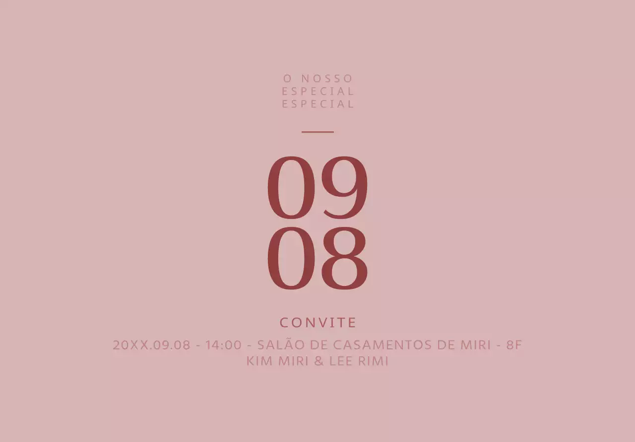 Para um convite de casamento de conceito simples com detalhes em cor-de-rosa e vermelho