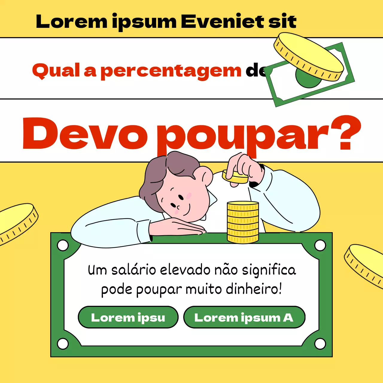 Promover um curso de literacia financeira moderno, amarelo e verde