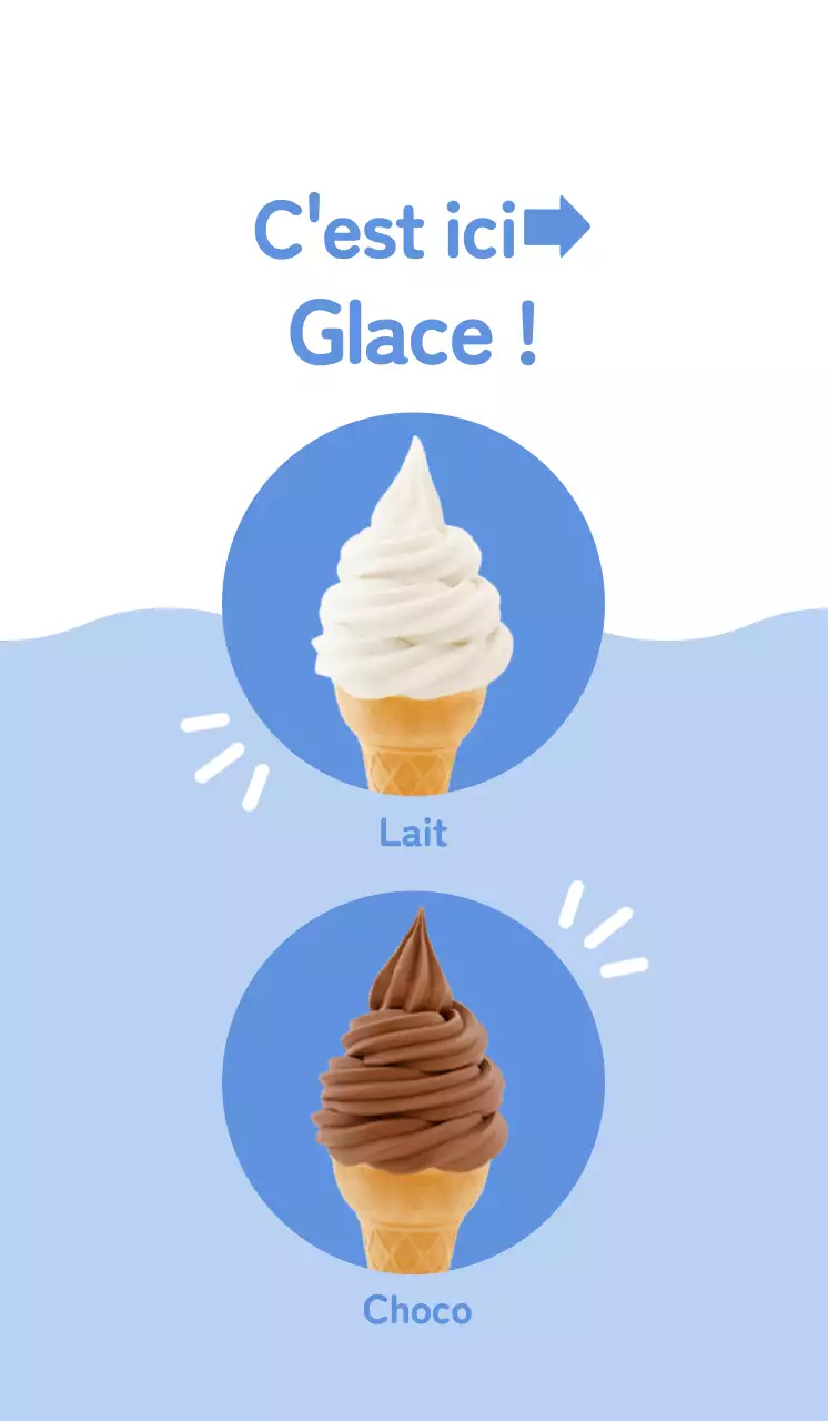 Promouvoir un menu propre et mignon avec des glaces blanches sur un fond bleu clair