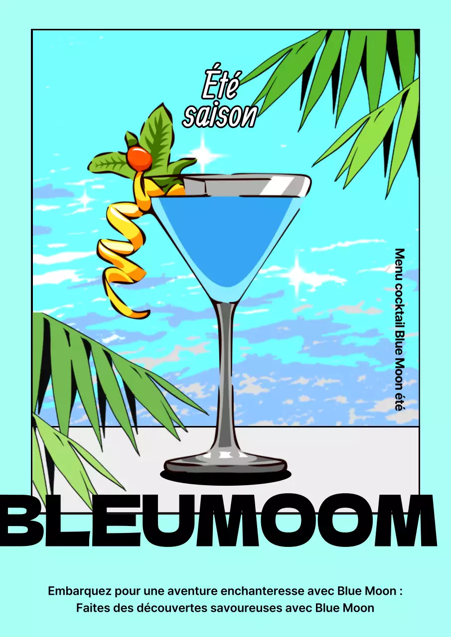 Concept caricatural de cocktail d'été en bleu clair et vert