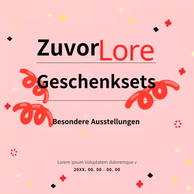 Bewerben Sie den Verkauf eines Geschenksets mit kitschiger, niedlicher Typografie und Mustern in Rosa und Schwarz.
