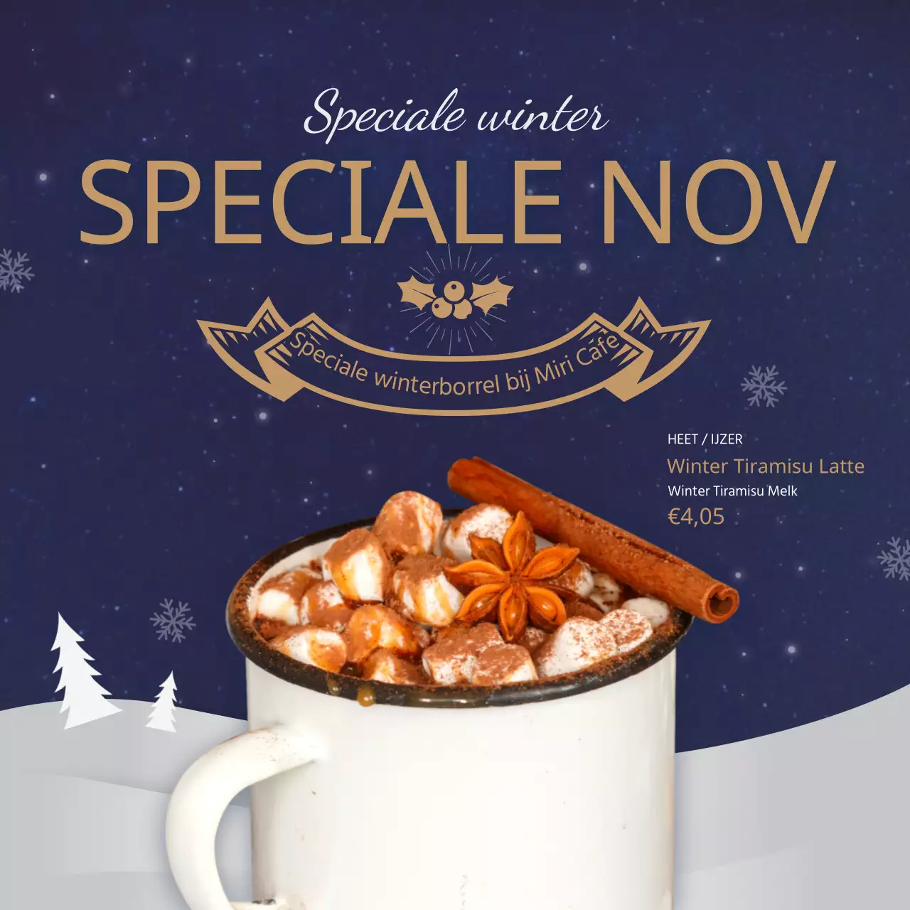 Caféborrel met marineblauw kerstthema