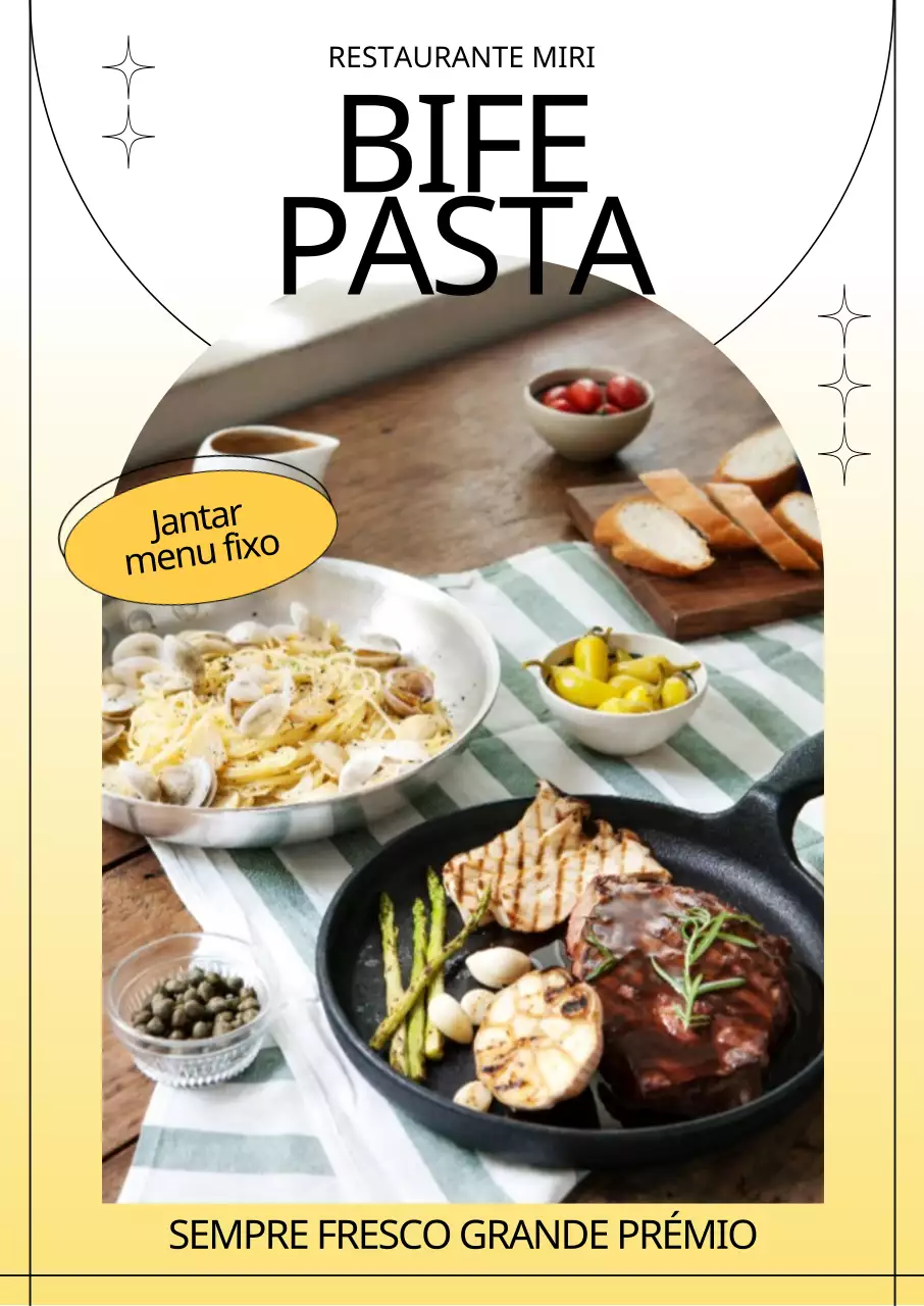 Menus estilizados na moda com um gradiente de cor amarelo fresco e linhas e formas rítmicas