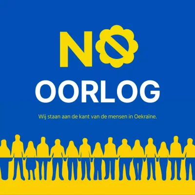 Anti-oorlog boodschap met gele en blauwe illustratie nadruk
