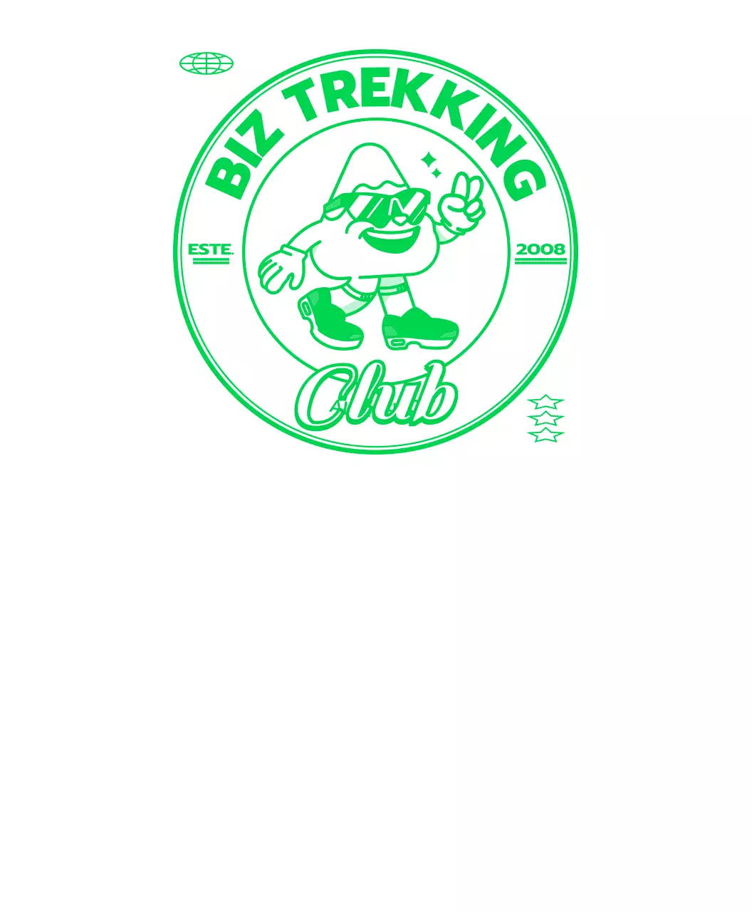 Camiseta del grupo Hip mountain character concept en verde y blanco.