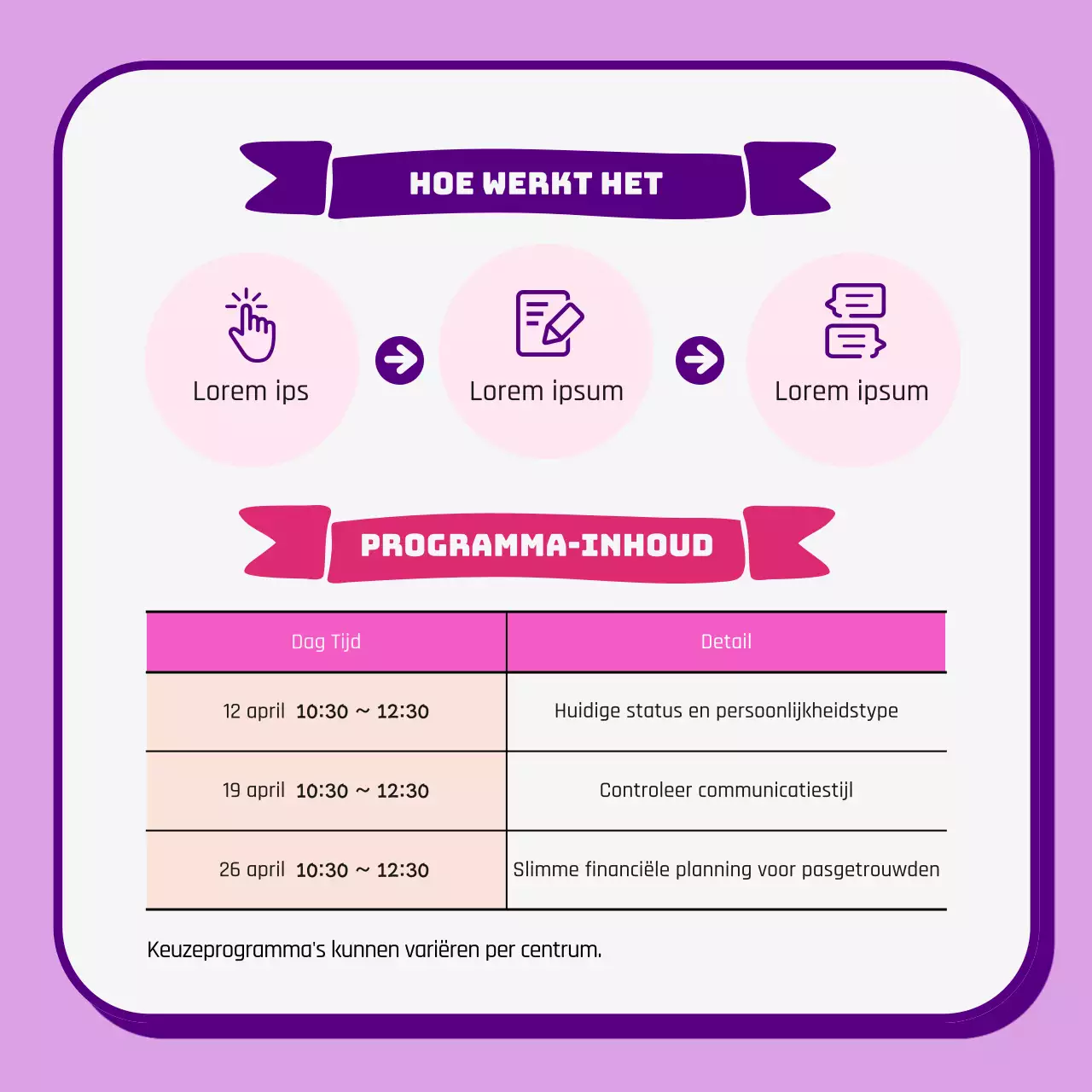 Een mooi roze en paars adviesgesprek voor koppels promoten