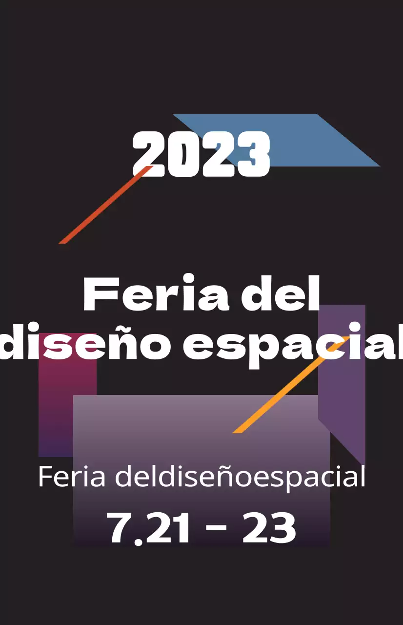 Promueva una feria de diseño espacial con coloridas ilustraciones de formas y texto.