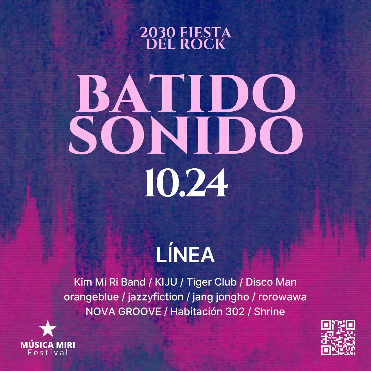 Promover un festival de música geométrica en morado y rosa