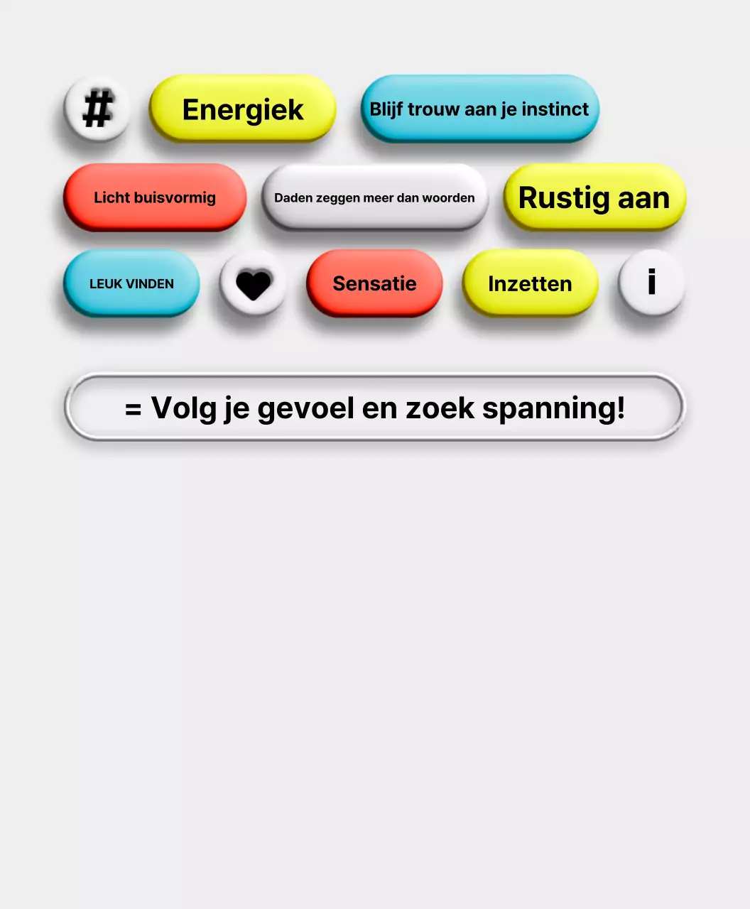 Een kleurrijk, aaibaar, driedimensionaal MBTI merchandise T-shirt.