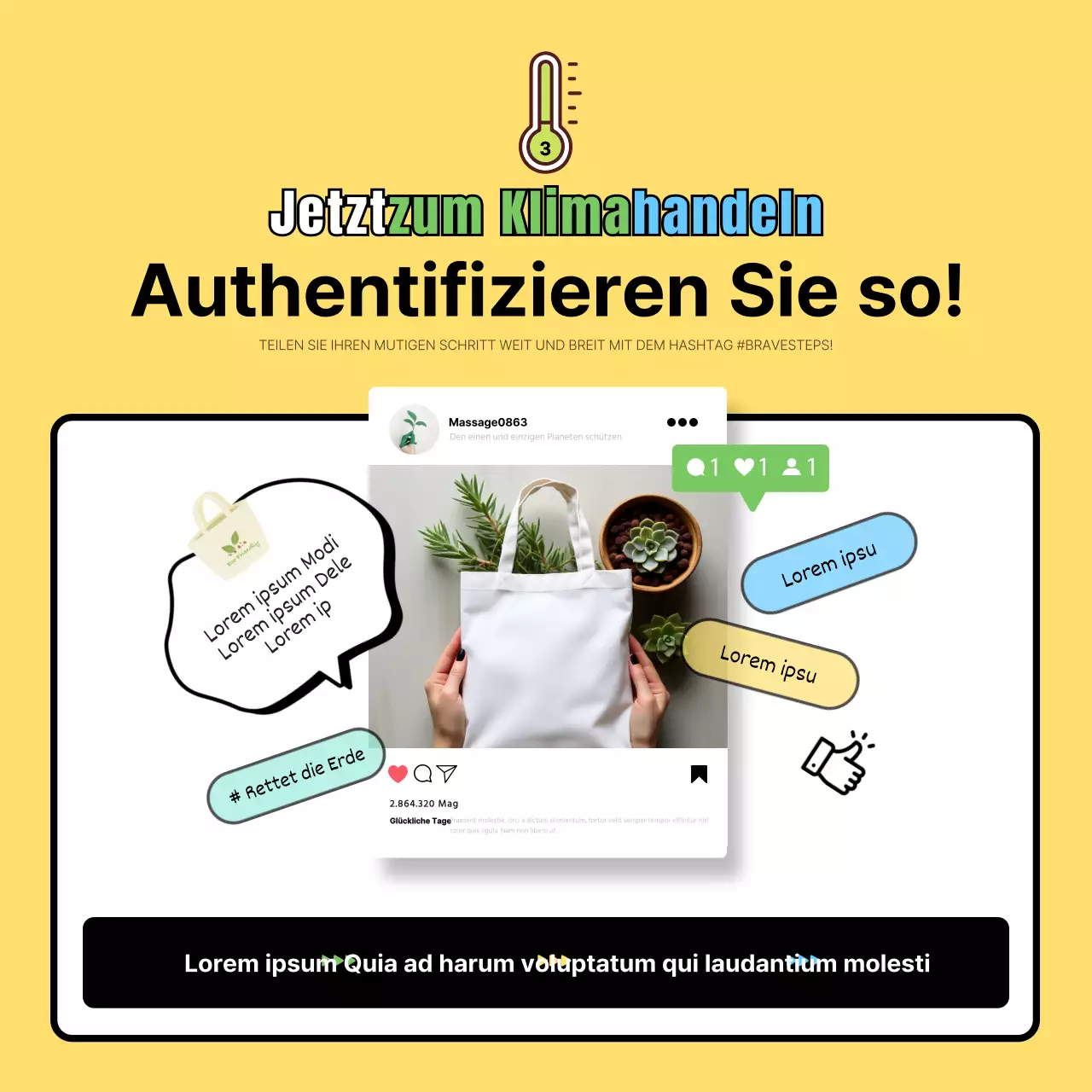 Förderung einer einfachen magentafarbenen und gelben Herausforderung für den Klimaschutz