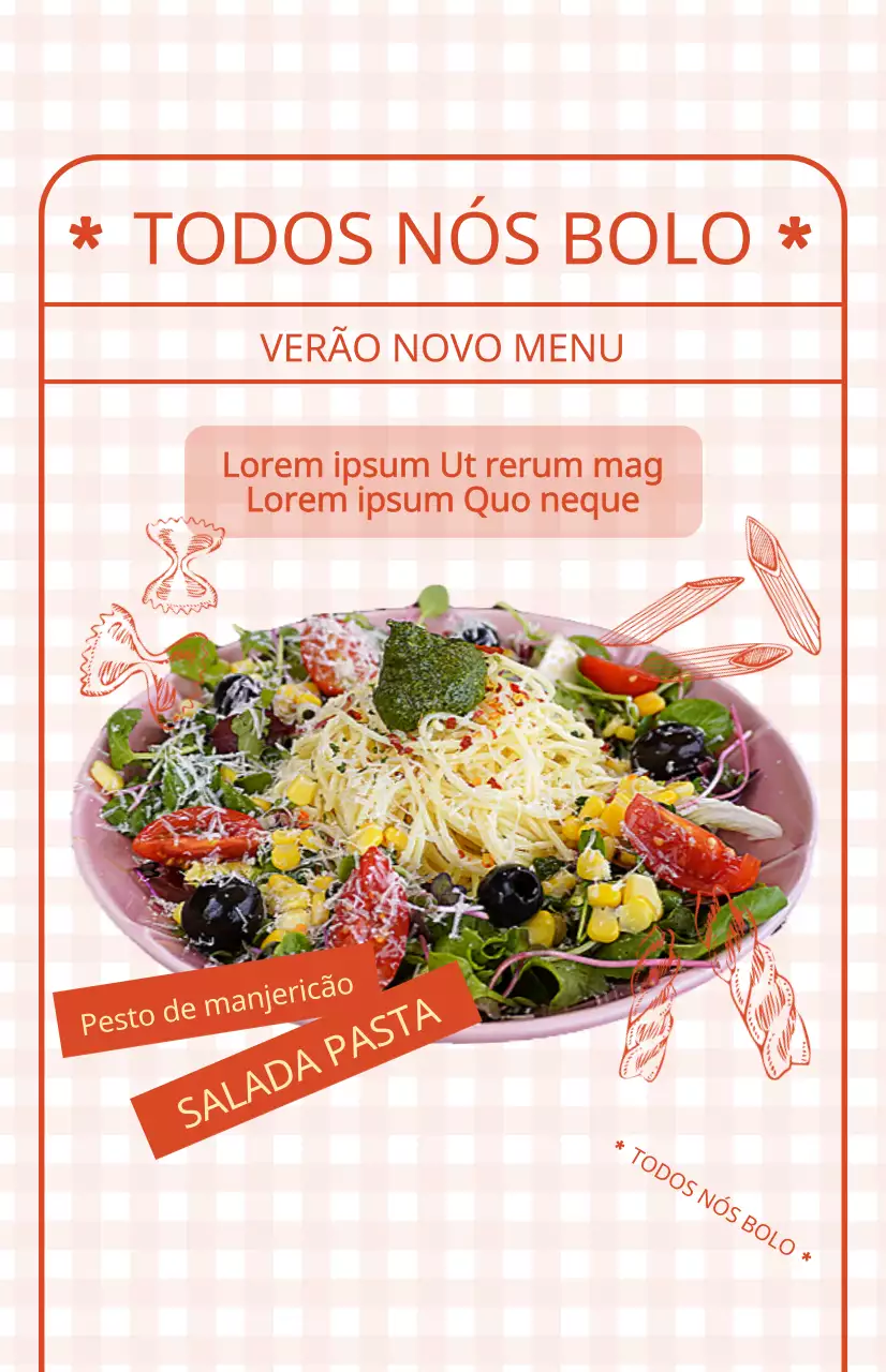 Bandeira promocional de menu de formulários com um bonito fundo axadrezado vermelho