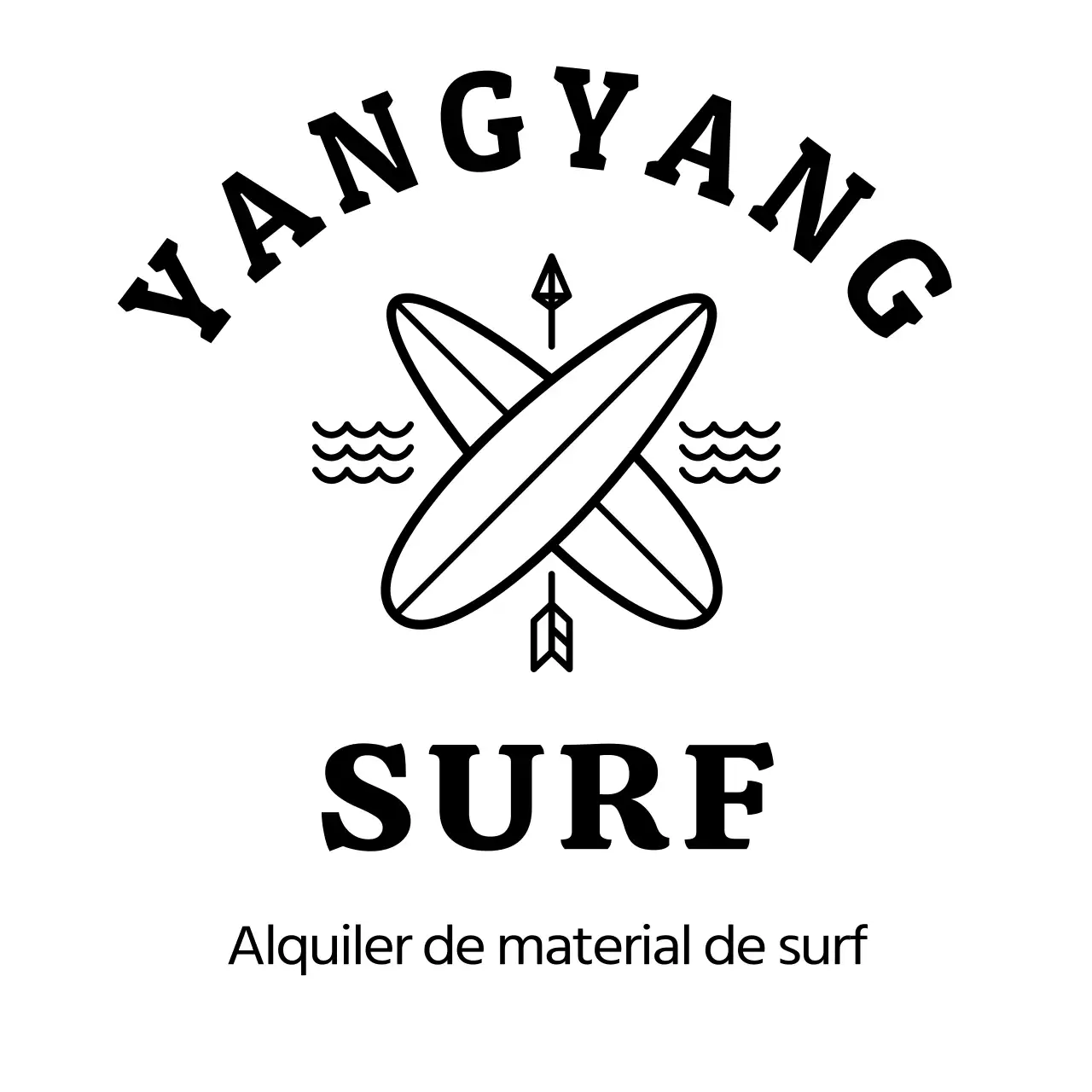 Promocione el surf vacacional con sencillos textos en negro e ilustraciones lineales