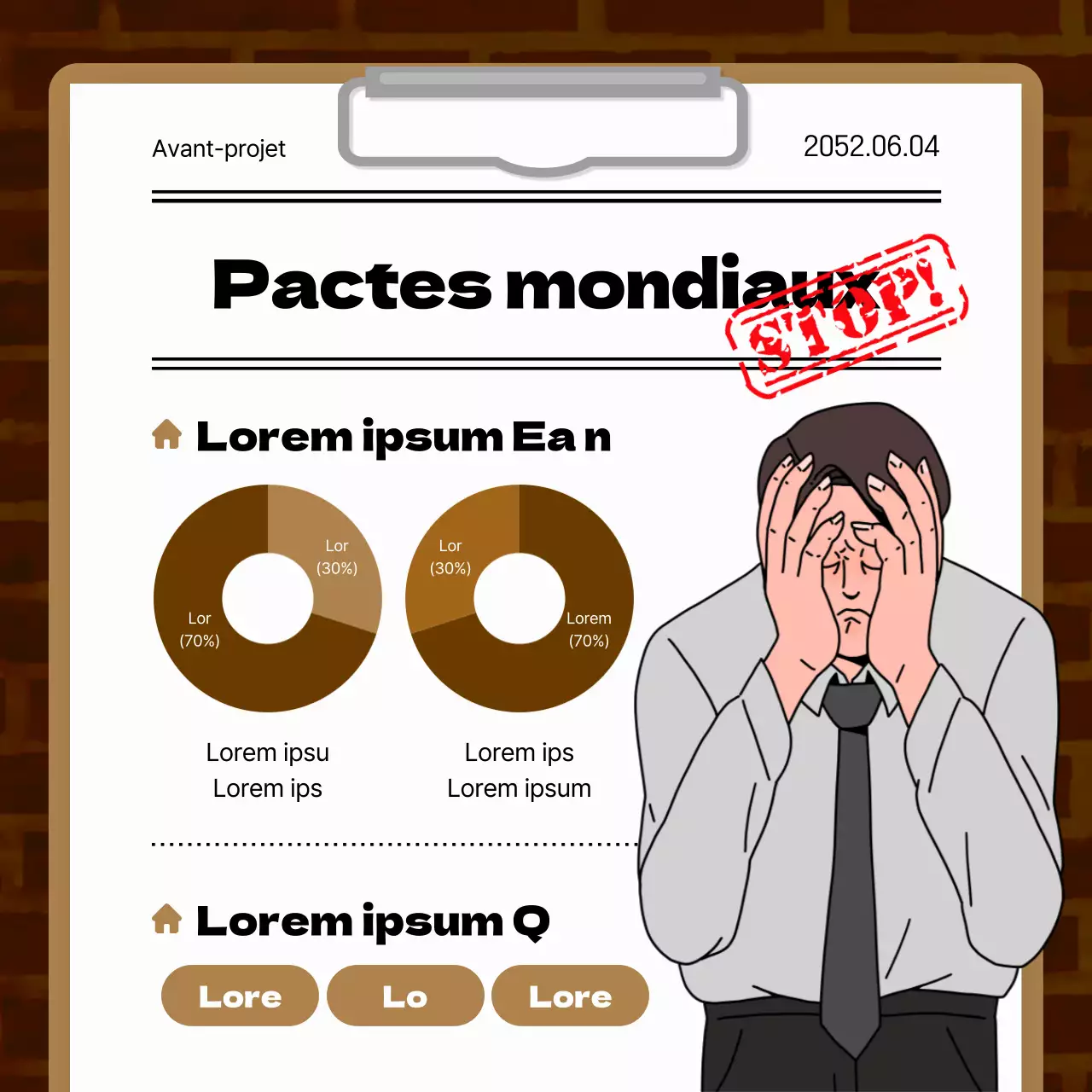 Dossier brun et gris concept d'information sur l'escroquerie à la charte