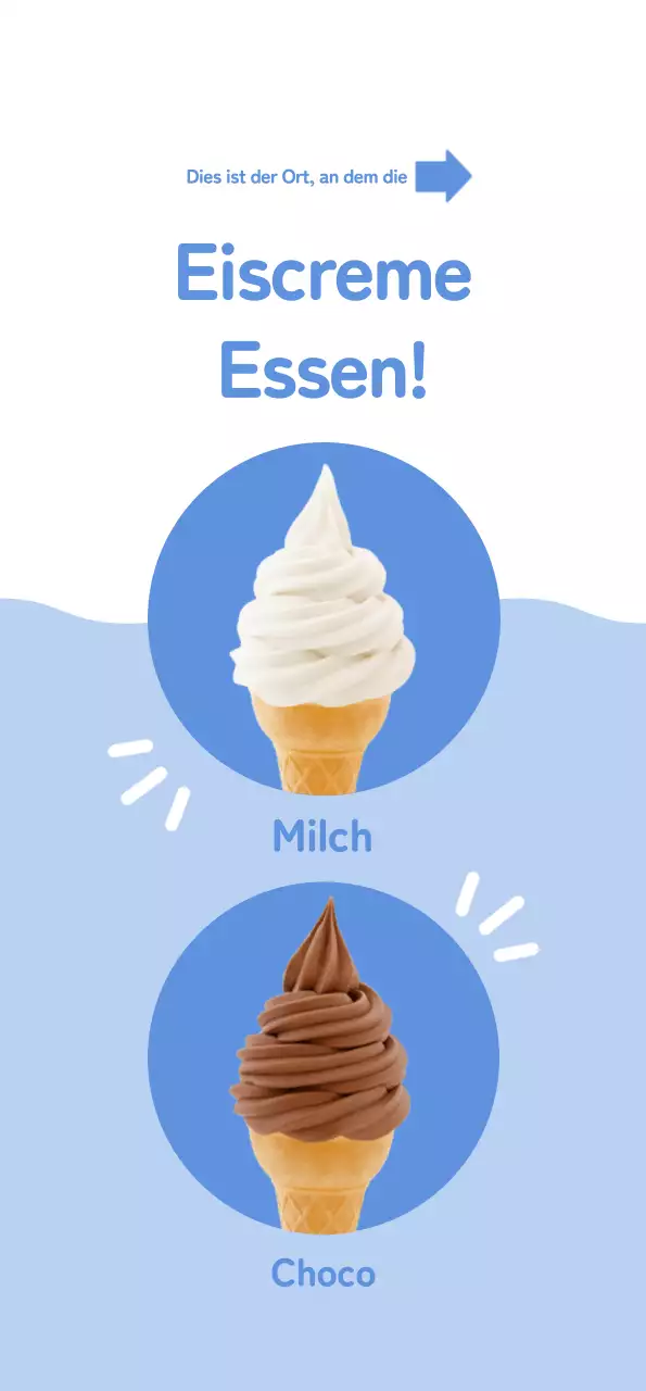 Werben Sie für eine saubere, hübsch aussehende Speisekarte mit weißem Eis auf hellblauem Hintergrund