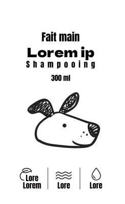 Étiquette de shampoing illustrée en noir et blanc