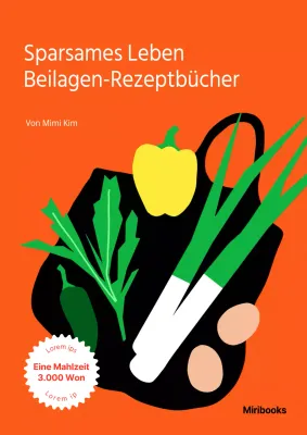 Ein Kochbuch mit klobigen Illustrationen auf orangefarbenem Hintergrund