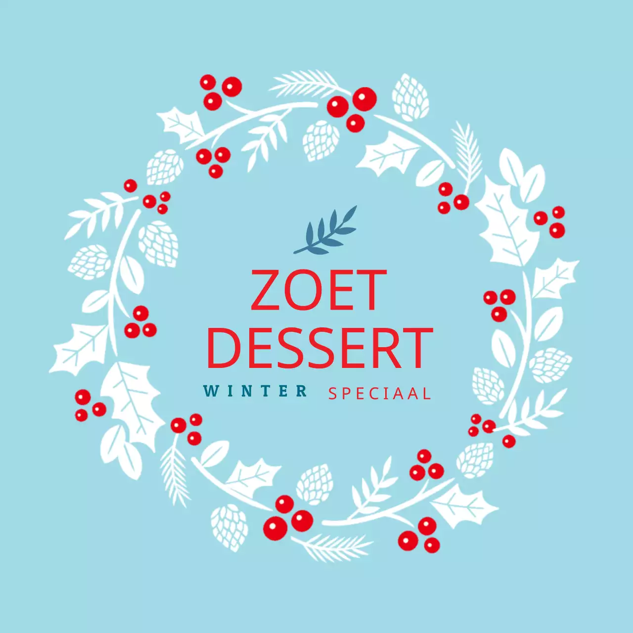 Lichtblauw geïllustreerd etiket voor kerstdessertverpakking