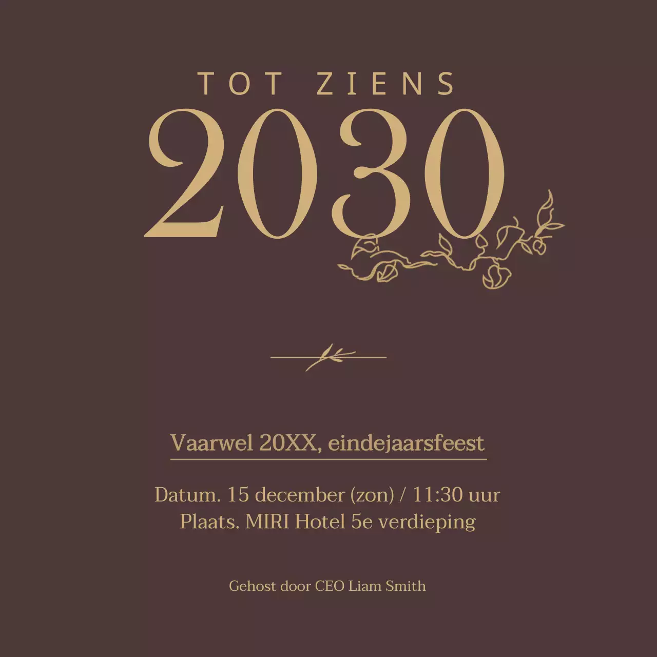 Uitnodiging voor eindejaarsfeest in bruin en oker met een eenvoudig concept