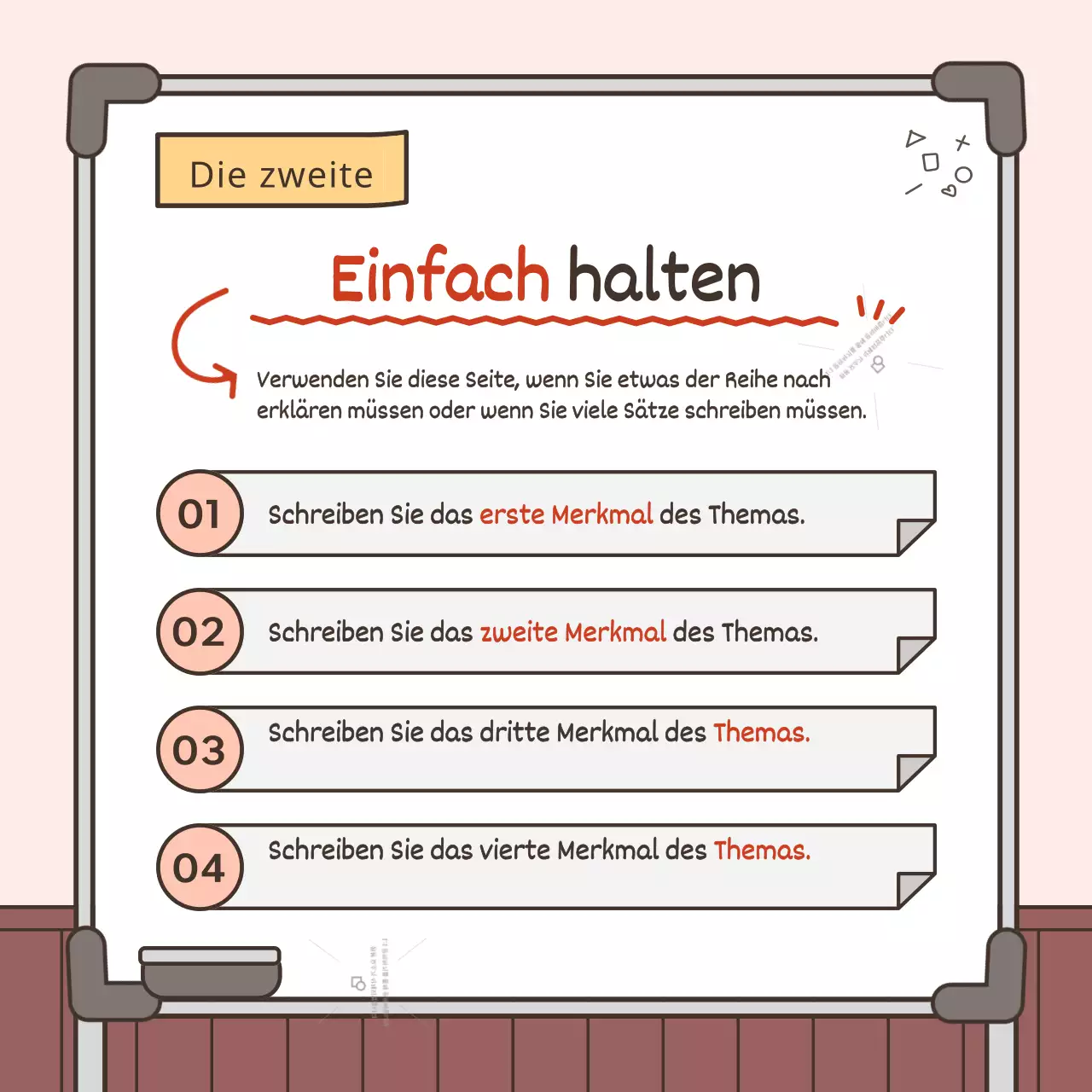 Ein Leitfaden für die Zusammenfassung grundlegender Informationen in rosa und weiß